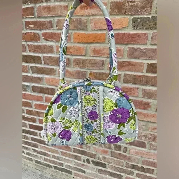 Vera Bradley Handbags - Vera Bradley Gray Purple Floral Kiss Quilted Lock Top Shoulder Bag Purse